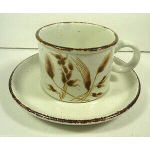 Vintage Midwinter Wild Oats Stonehenge Flat Cup & Saucer England